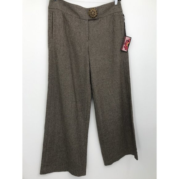 Debbie Shuchat Wool Blend Twill Boho Wide Leg Pant 12 Brown NEW - Picture 2 of 6
